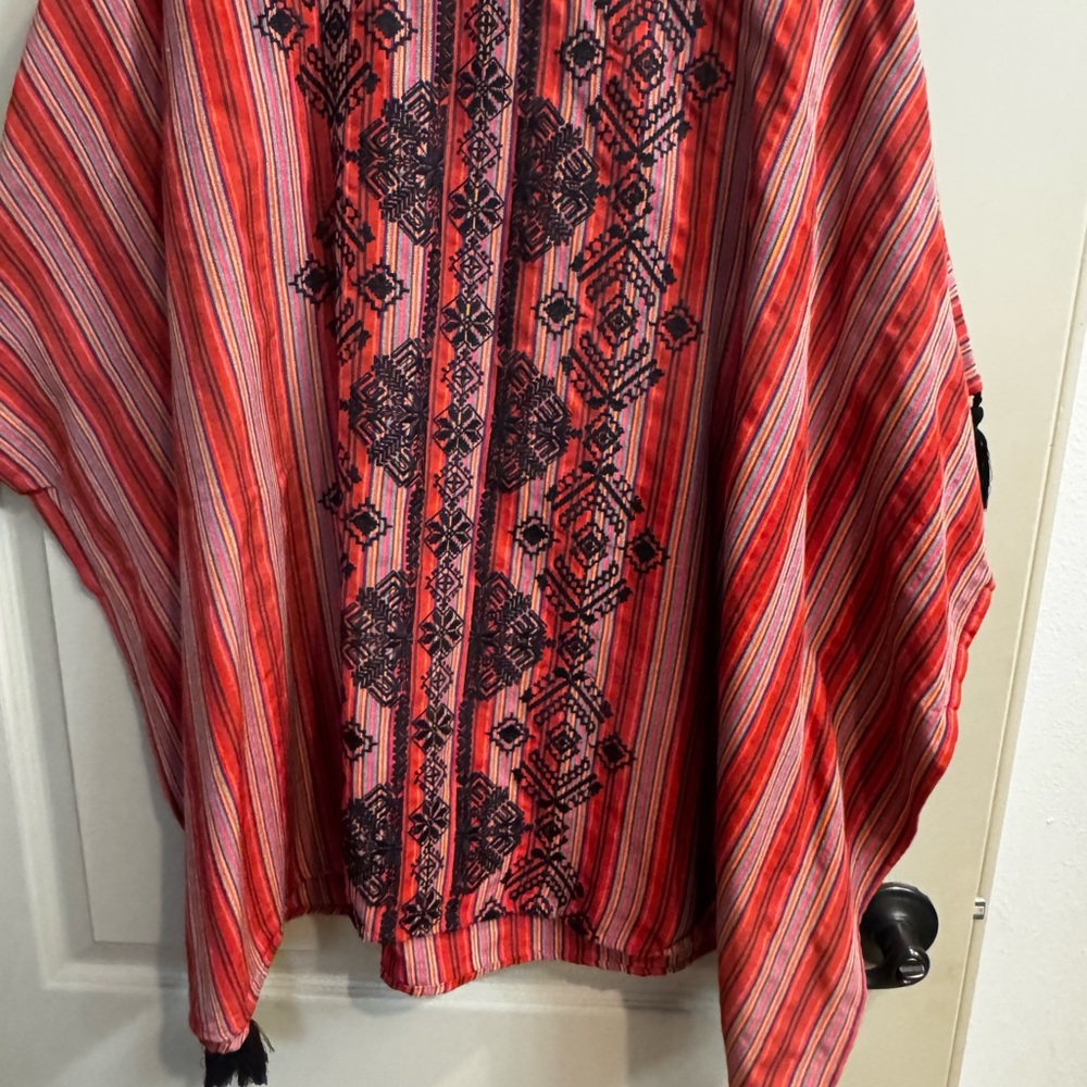 ANDREE BY UNIT Red Multi-Stripe Embroidered Boho Top
